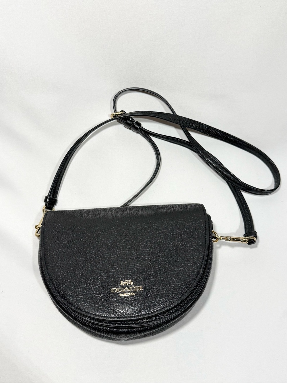 Coach Black Pebbled Leather Saddle Crossbody with Gold Hardware